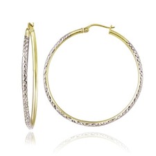 Sterling Silver Two-Tone 2mm Diamond-Cut Round Hoop Earrings, 40mm