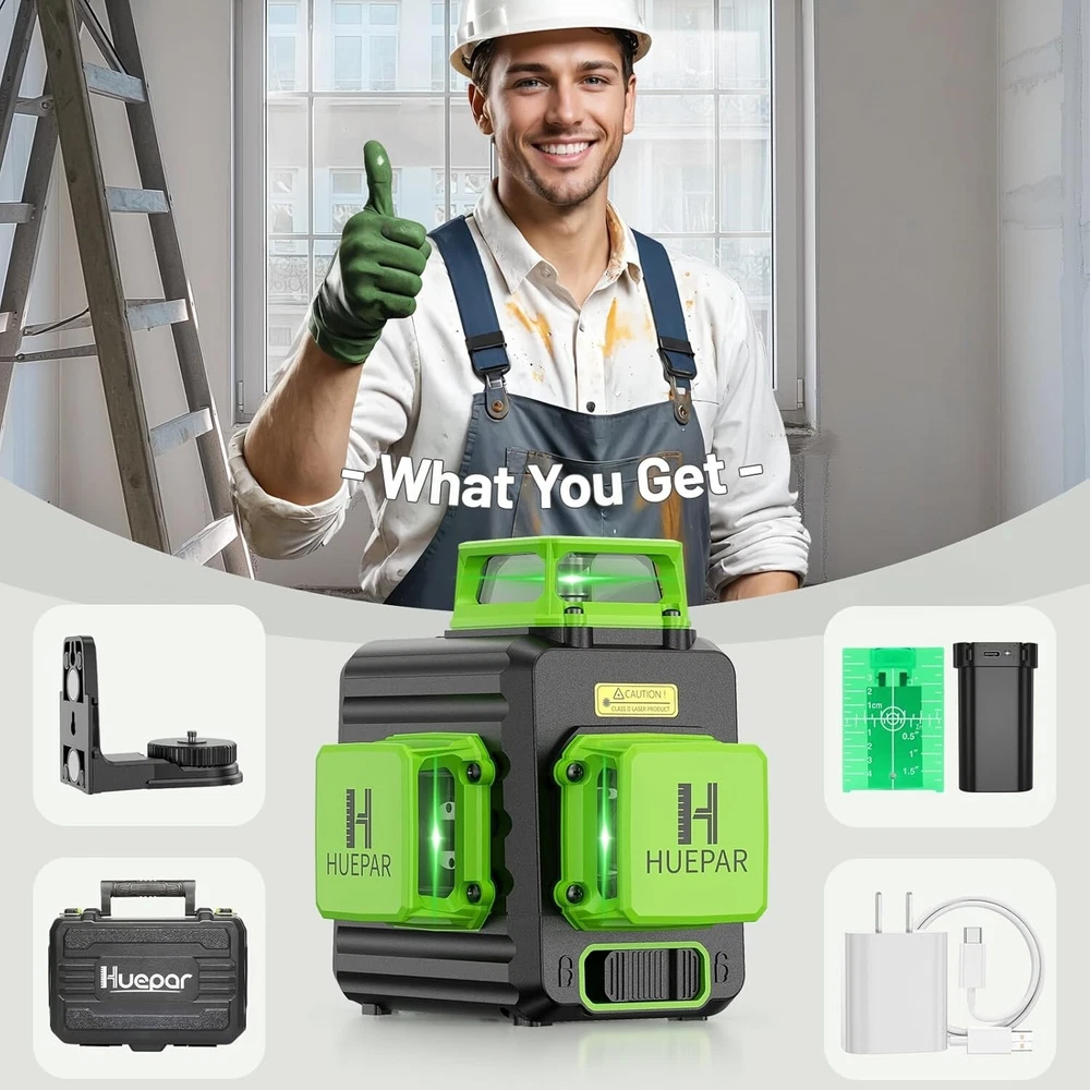 High Brightness 3x360° Laser Level - Perfect for Construction & Picture Hanging