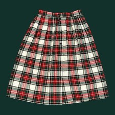 Vintage Sag Harbor Wool Blend Tartan Pleated Button Midi Skirt 28  Waist 13/14