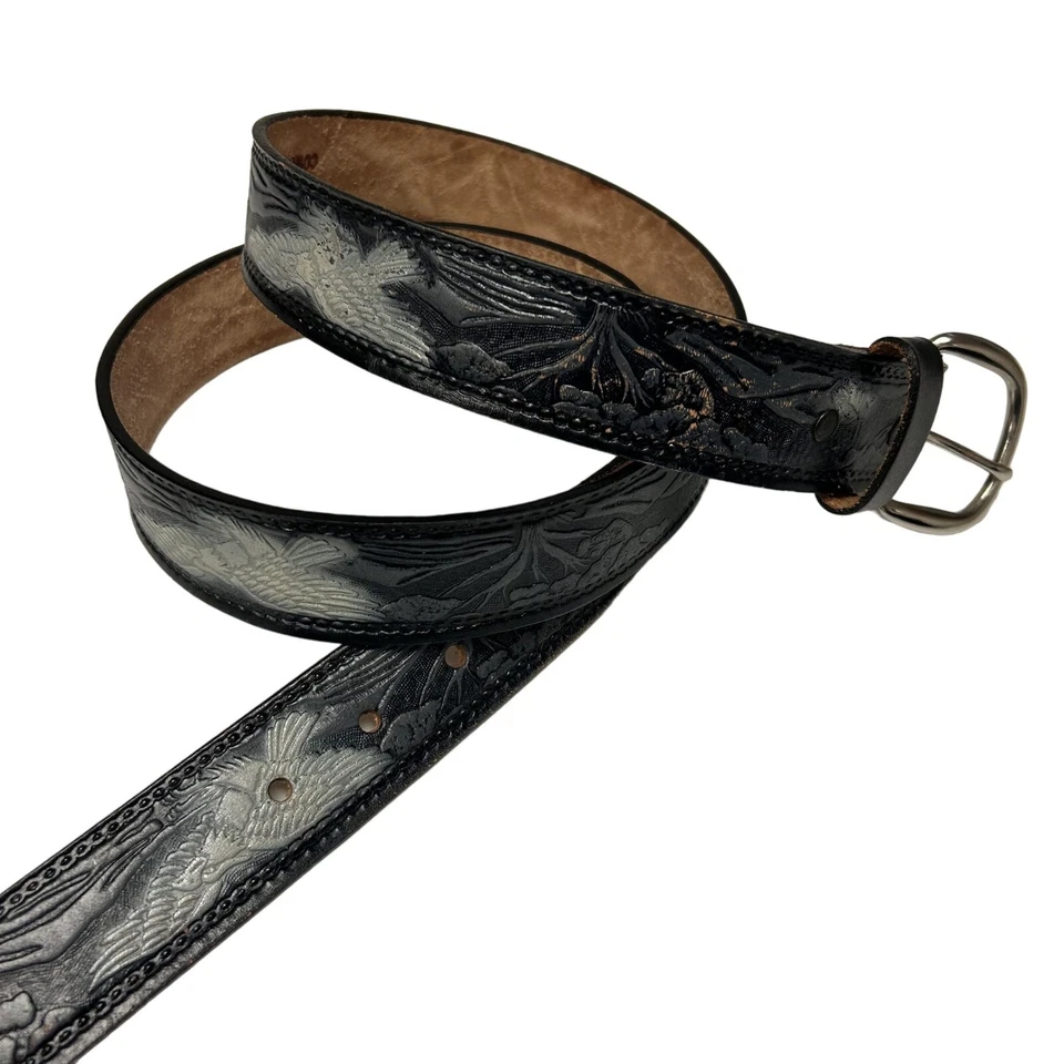 Винтажный 70-х черный инструмент кожи Western серебряный орел парящий Treetops ковбой ремень - Изображение 2 из 4