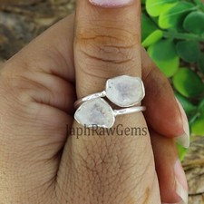 Raw Rainbow Moonstone Sterling Silver Adjustable Healing Crystal Gemstone Ring