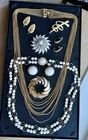 Vintage Gold Tone Jewelry Lot Necklaces Earrings Brooch Crown Trifari Judy Lee