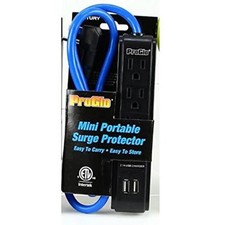 Milspec 3 Outlet 2 USB 300J Mini Portable Surge Protector with 3' Cord, Blue