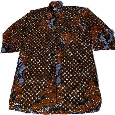 GF Grass Fields Shirt Women's Sz 12 African Tribal Artsy 3/4 Sleeves Multi-color