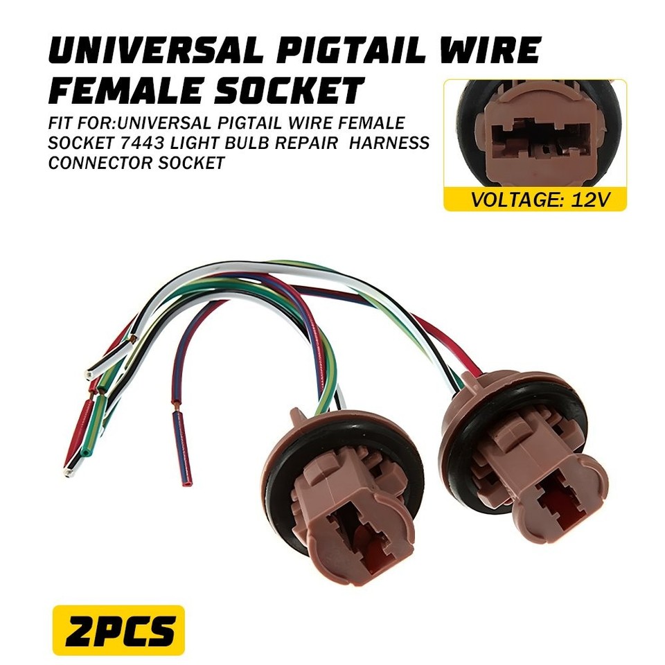 2 Tias 2X Universal Pigtail Wire Female Socket 7443 Two Harness Brake Stop ...