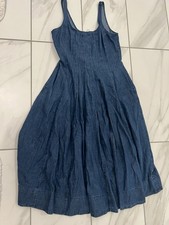 eShakti Blue Denim Sleeveless A-Line Midi Dress Scoop Zipper Size 10