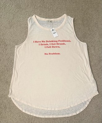 NEW Express Women's Ivory Red Graphic Print Funny Sleeveless Crew Neck Tank Sz L