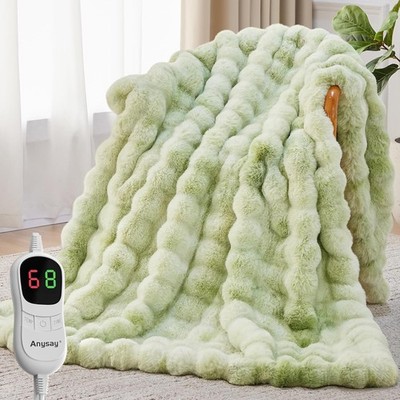 Anysay Heated Blanket Throw 1/2/4/6/8 Hours Auto-Off 10 Heat Level, 72''x84''