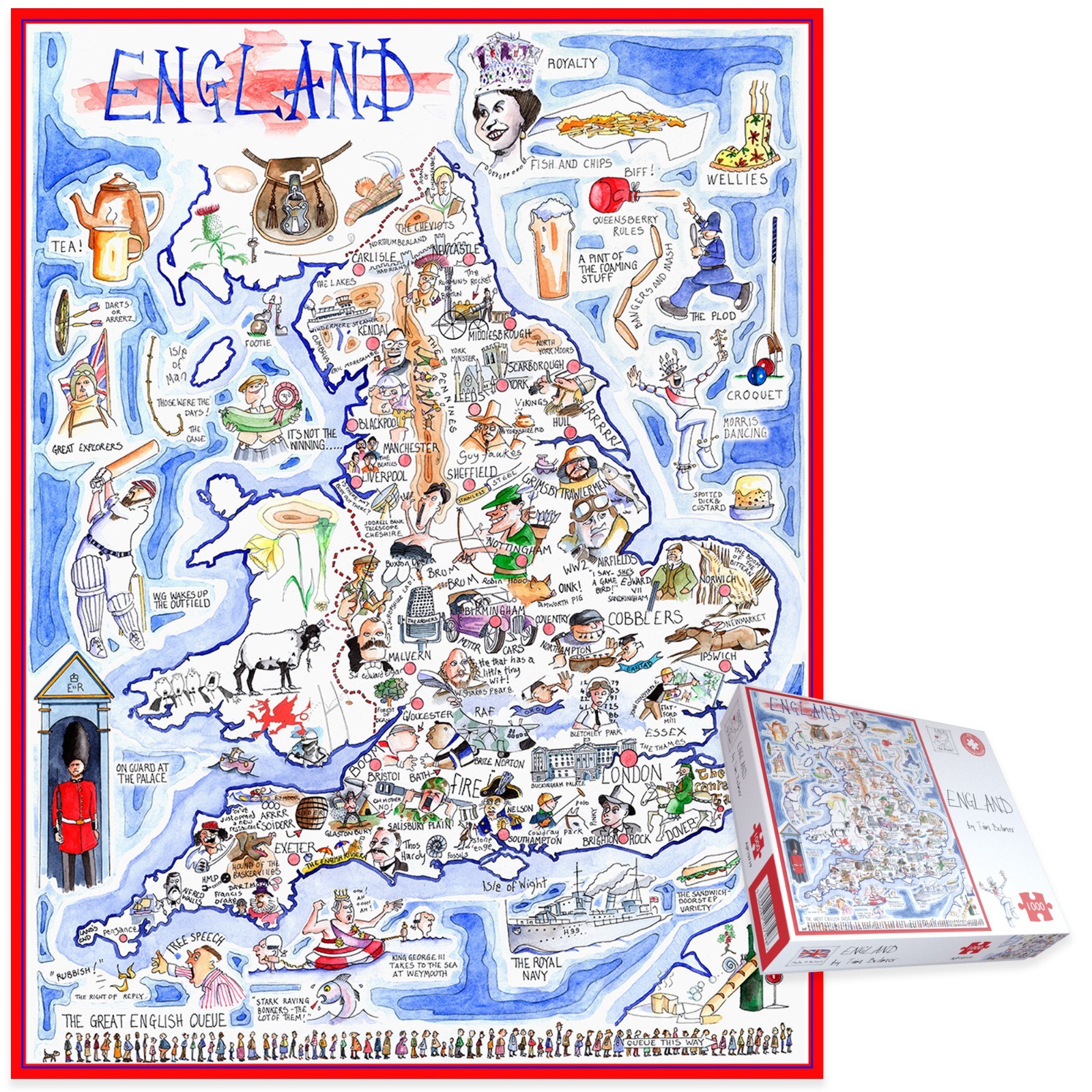 Comical Map of England - Tim Bulmer 1000 Piece Jigsaw Puzzle Size 50 x 66cm