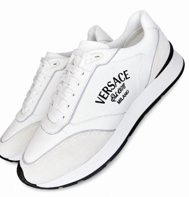 Versace Herren Milano Sneaker Weiß Kalbsleder Wildleder Turnschuhe Gr. 11UK/EU45
