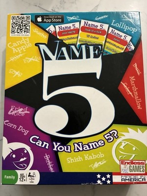 Endless Games Name 5 Party Game Trivia Board Cards Ages 12+ 2+ Players