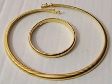 80's/90's Monet Gold Tone Stretch Omega Snake Choker Necklace & Bracelet Signed
