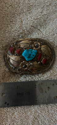 Native American E. King Sterling Turquoise  12k Gold  Filled Belt Buckle