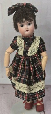 Antique German Jointed Bisque Composition Doll Glass Eyes Teeth 10'' Tall