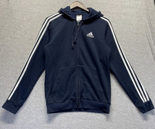 Adidas Essentials Hoodie Mens Small Navy Logo Fleece Lined Full Zip Athleisure