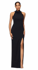 XSCAPE Black Halter Ruffle Open Back Side Slit Long Gown 12P 6865XP