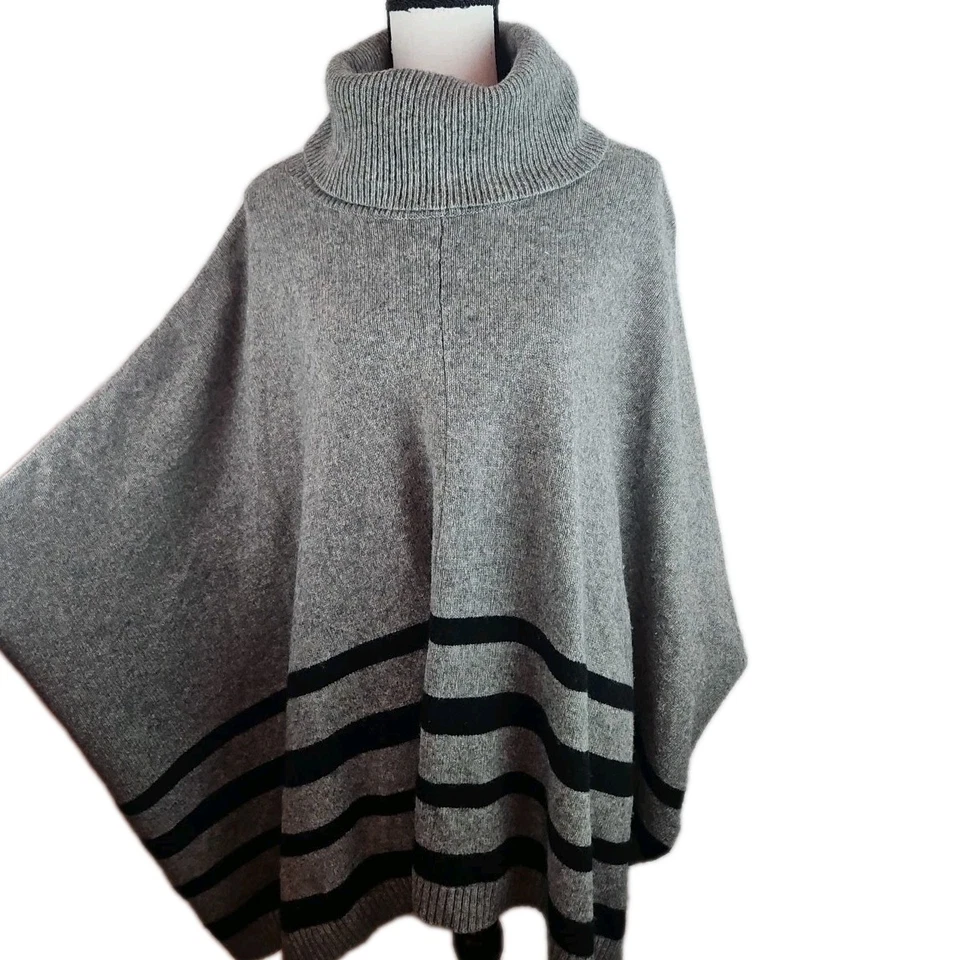 Poncho Suéter Tahari Para Mujer Talla XL Lana Gris Yak Cuello Alto Foto 3 de 4