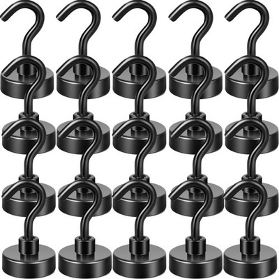 Black Magnetic Hooks, 20 kg High Performance Earth Magnets with Hooks, Extra ...