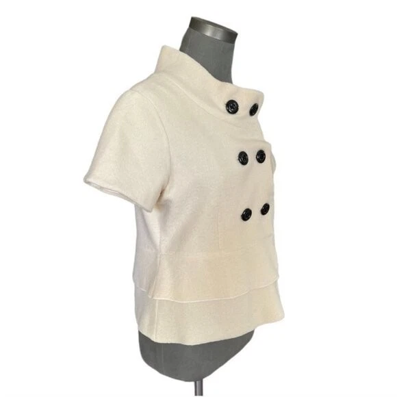 CLASSIQUES ENTIRE 白色美利奴羊毛短袖外套女式分层夹克上衣 — 第 3/4 张图片