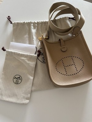 Hermes Evelyne Mini 16 TPM Etoupe Clemence Leather Crossbody Palladium Hardware