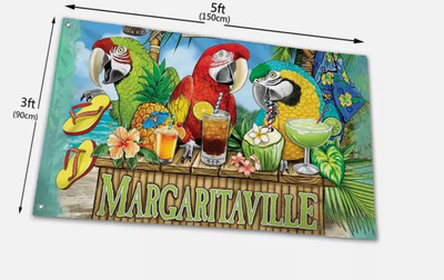 Jimmy Buffett Margaritaville 3 Parrots Vacation in Paradise 3x5 Ft. Flag Banner