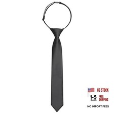 Boys Pre-Tied Necktie, Kids Solid Color Neck Ties for Age 8-12, Boys Ties Black
