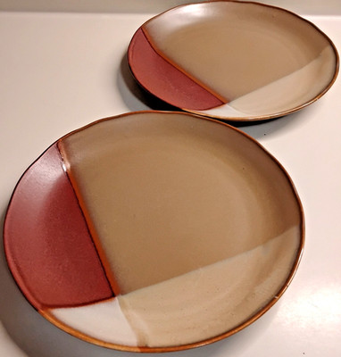 (2) SANGO 'Gold Dust Sienna'  8¼'' SALAD PLATES (#5039): Red-Ochre, Tan, & Cream
