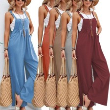 Womens Wide Leg Pants Dungarees Jumpsuit Loose Summer Overalls Rompers PLUS SIZE