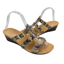 VIONIC 8 Radia Orthotic Wedge Adjustable 3 Strap Snakeskin Embossed Sandals