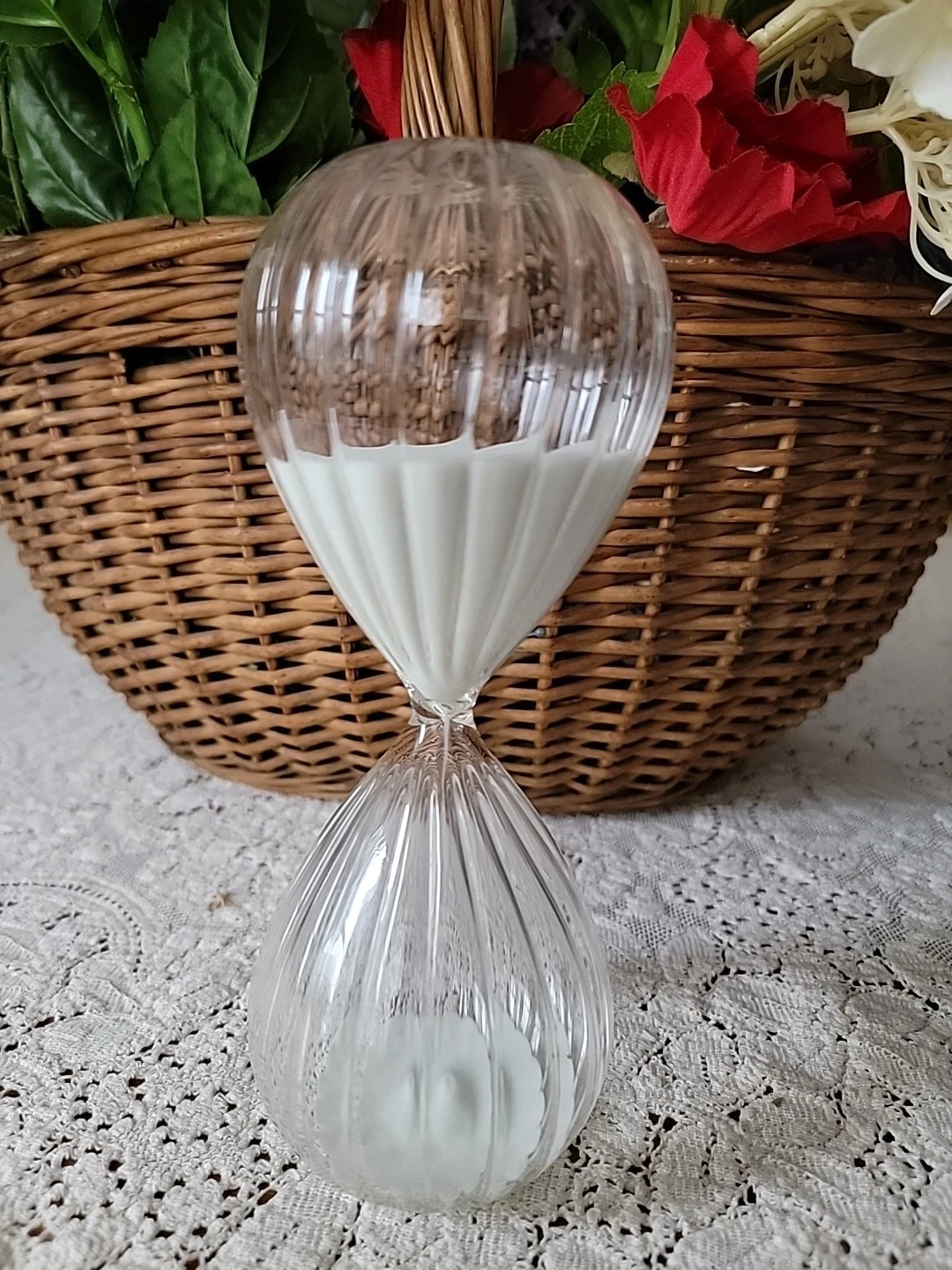 Vintage 30 Minute MCM Swirl Glass Hourglass Sand Timer 8.25"T