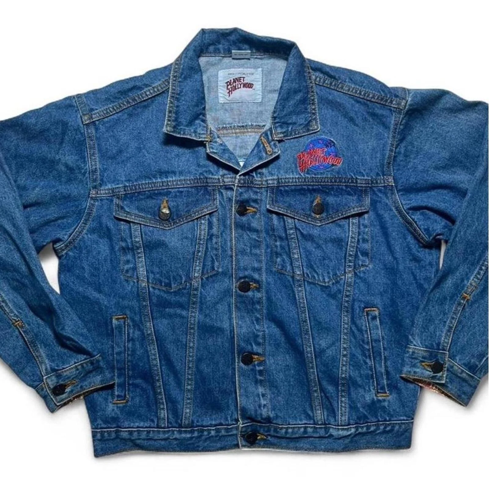 Vintage Planet Hollywood Atlantic City Embroidered Denim Jacket Men’s Size Large
Opens in a new wind