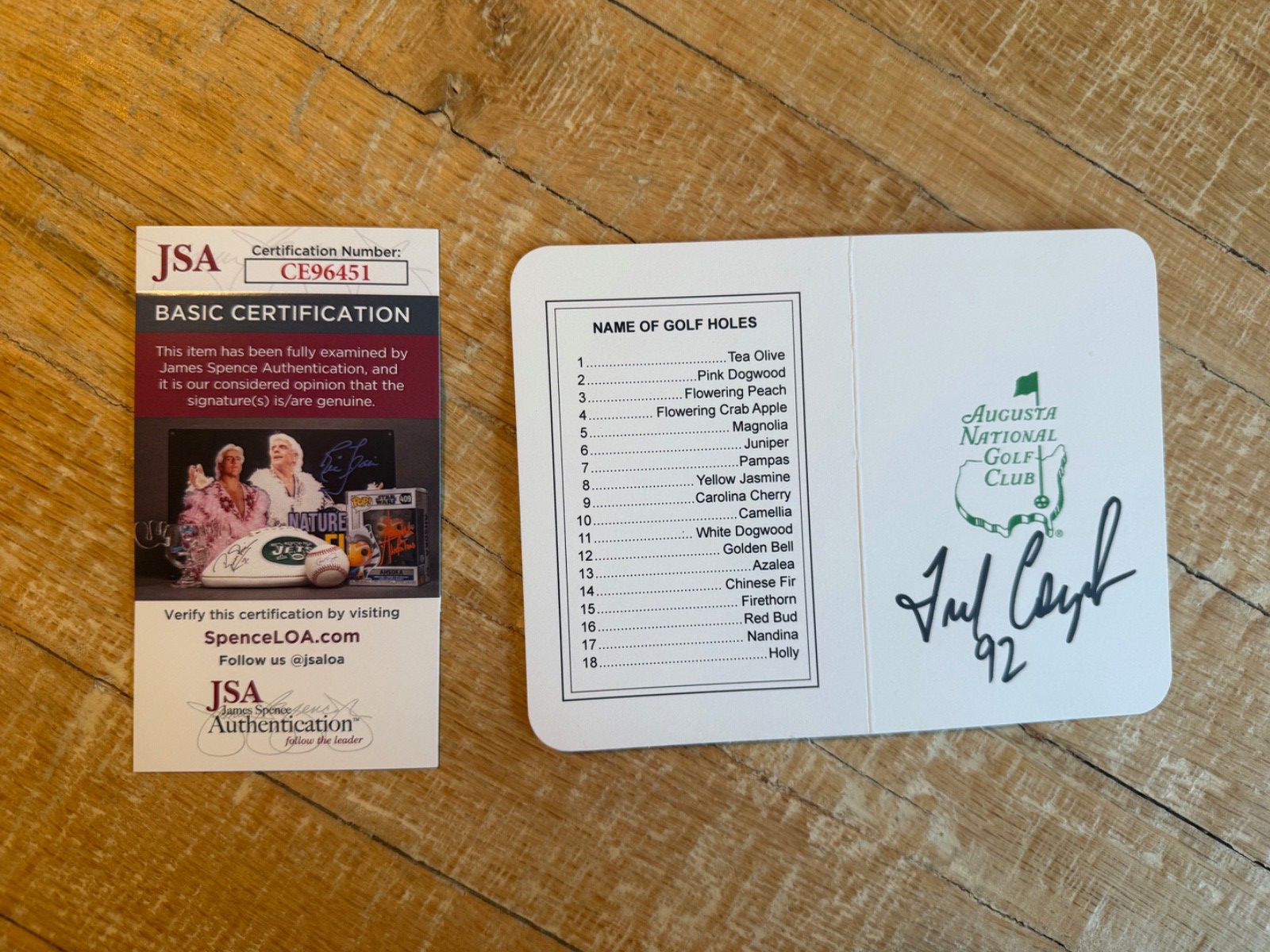 Fred Couples Autographed Signed Masters Golf Scorecard 1992 Champion US Open PGA JSA 