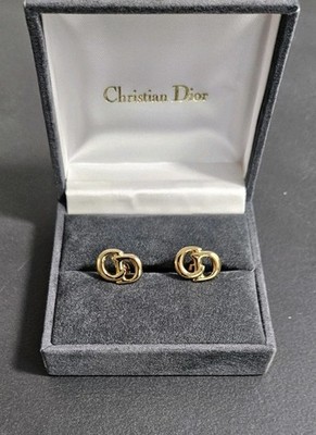Christian Dior CD Logo Ohrringe Clip-On Vergoldet Original Etui