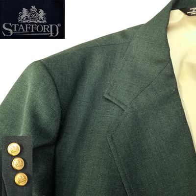 Vintage 70s Stafford Dark Green Men's Blazer 44S Sport Coat Jacket Metal Buttons