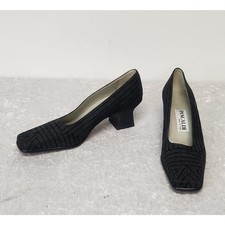 Vintage PANCALDI Women's Black  Gray Textured Block Heels-Size 6B