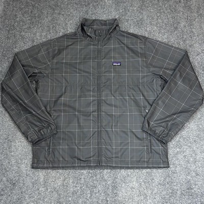 Patagonia Jacket Mens Large Gray Check Windbreaker Full Zip Lightweight STY27215