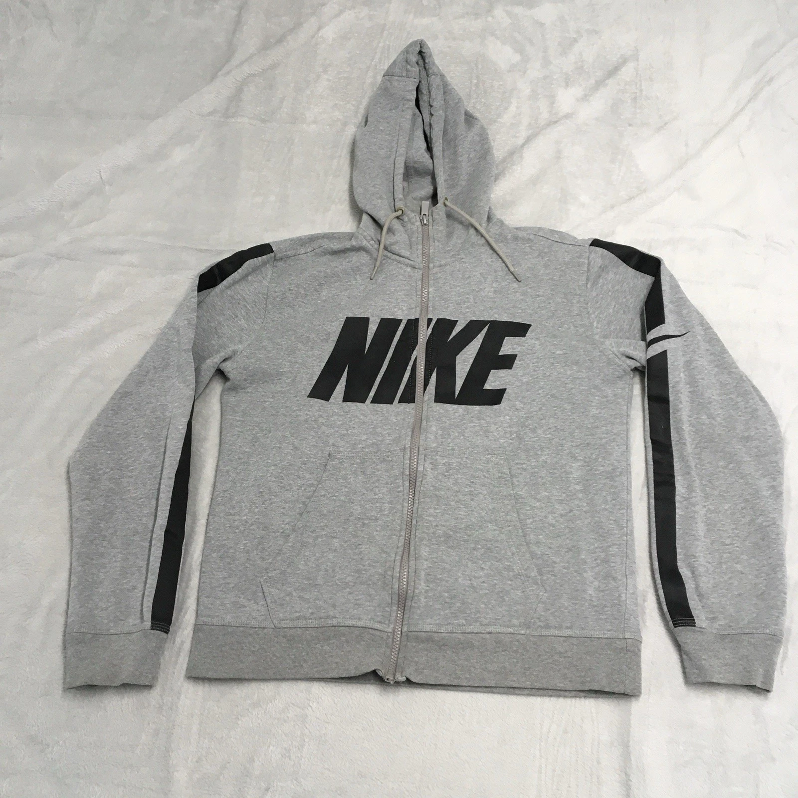 Nike Hoodie Womens Medium Grey Full Zip Spell Out Sweatshirt Swoosh 00s Y2K