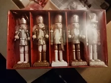 5” Nutcracker ornaments set of 5 red white silver New!
