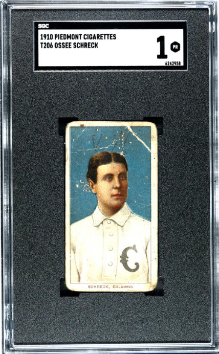 1909 T206 OSSEE SCHRECKENGOST POOR PIEDMONT 350 SCHRECK SGC 1 COLUMBUS SENATORS
