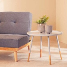 Image of Grey Large Round Side Table with Natural Wood Effect Feet, Viborg