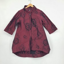 Bryn Walker Yael Jacket Memory Crunch Wine Floral Jacquard Swing Coat Size XXS