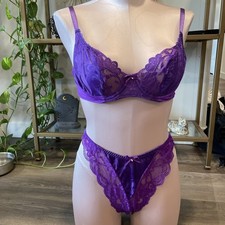 Vintage Satin Shinny high rise Panties lace bra  panty 2 Piece Set Size M/36b