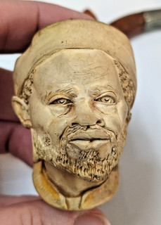 ANTIQUE CARVED HEAD MEERSCHAUM PIPE ORIENTAL FIGURE WITH STEM