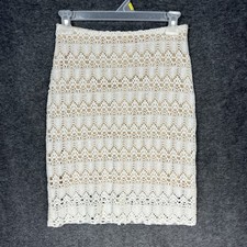 Vintage DejaVu Crochet Pencil Skirt Size M Beige Lined Boho Hippie Made In USA