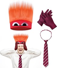 Anger Costume with Flame Hairy Headband Stripe Tie Red Gloves Angry Dress up