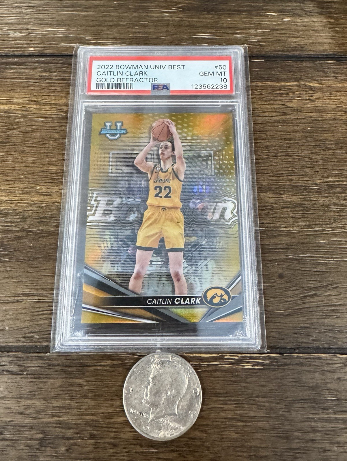 2022-23 Bowman University Best Chrome Gold Refractor Caitlin Clark 17/50 PSA 10