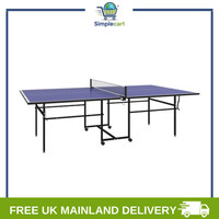 9FT Table Tennis Table w/ Four Wheels, Folding Tennis Table, Blue