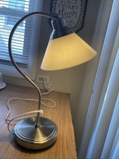 20" Ikea Brushed Nickel Desk Lamp w/ White Glass Shade / Weighted Base