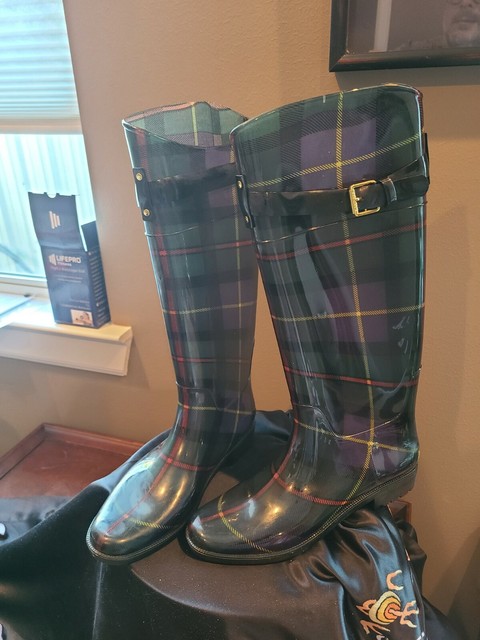 ralph lauren plaid rain boots