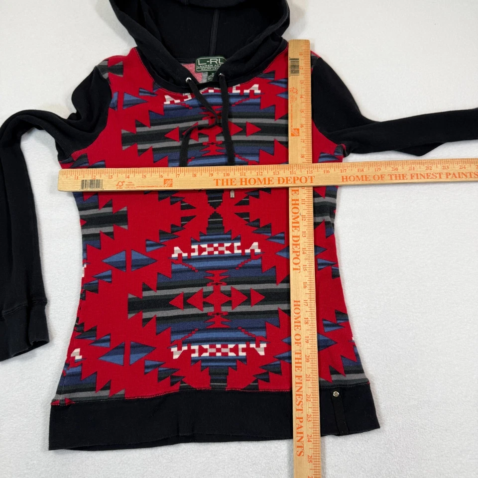 LRL Ralph Lauren Sudadera con Capucha Mujer M Azteca Navajo Activo Top Térmico Tejido Waffle Foto 4 de 4